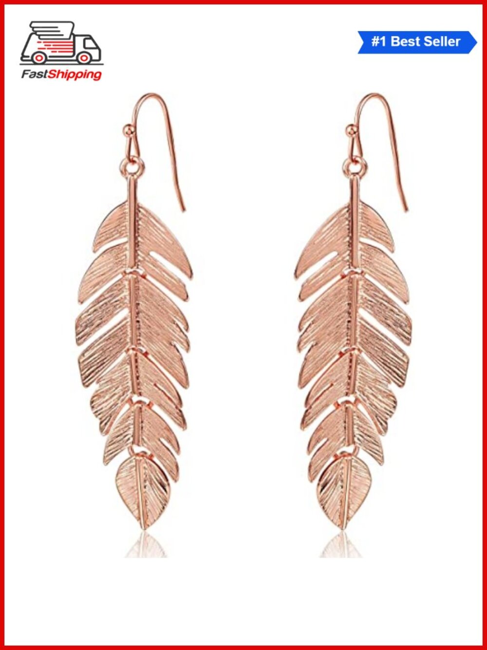 ✨ Long Hanging Boho Leaf Feather Earrings for Women Rose Gold Tone